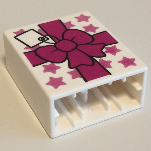 Duplo Brick 1 × 2 × 2 with Bow and Gift Tag Print White
