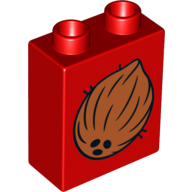 Duplo Brick 1 × 2 × 2 with Coconut Print Red