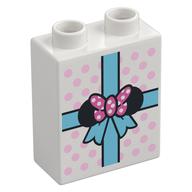 Duplo Brick 1 × 2 × 2 with Gift with Minnie Mouse Ears & Bow Print White