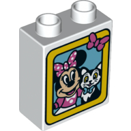 Duplo Brick 1 × 2 × 2 with Minnie Mouse and Cat in Yellow Board Print Weiß