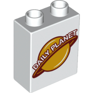 Duplo Brick 1 × 2 × 2 with Daily Planet Logo Print White