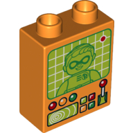 Duplo Brick 1 × 2 × 2 with Lever, Controls and Screen with Robin Print (No. 11) Orange