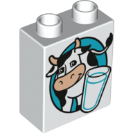 Duplo Stein 1 × 2 × 2 mit Kuh und Glas Milch (bedruckt) (Milchkarton)