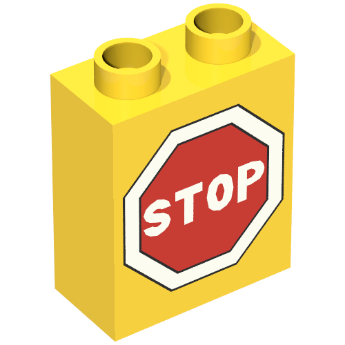 Duplo Brick 1 × 2 × 2 with Road Sign Stop Print