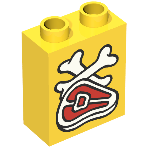 Duplo Brick 1 × 2 × 2 with Steak and Bones Print