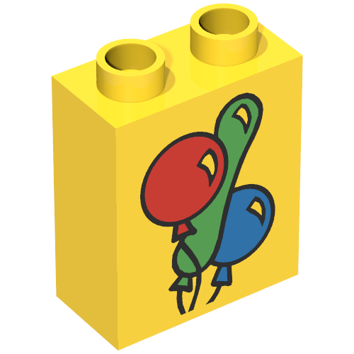 Duplo Brick 1 × 2 × 2 with Three Balloons Print Gelb