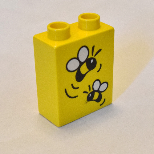 Duplo Brick 1 × 2 × 2 with Two Bees Print Gelb