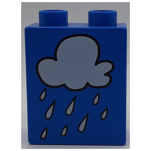 Duplo Brick 1 × 2 × 2 with Rain Cloud Print Blue