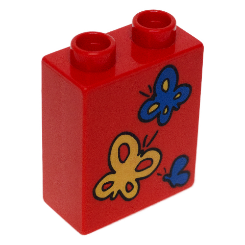 Duplo Brick 1 × 2 × 2 with Butterflies Print Rot