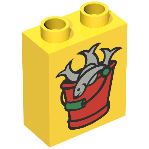 Duplo Brick 1 × 2 × 2 with Bucket of Fish Print