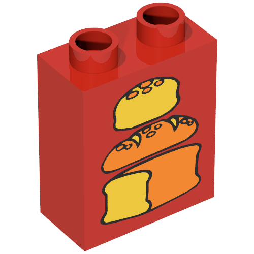 Duplo Brick 1 × 2 × 2 with Three Loaves of Bread Print, Middle Dark Red