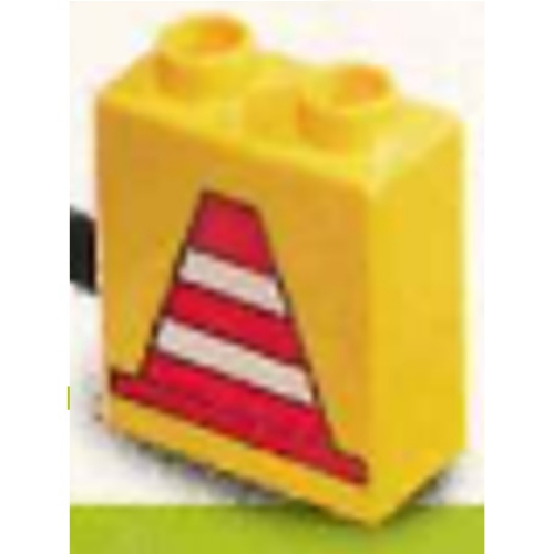 Duplo Brick 1 × 2 × 2 with Construction Cone 1 Print Gelb