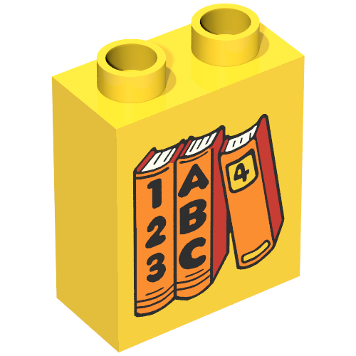 Duplo Brick 1 × 2 × 2 with Three Books Print, ABC and 123 Gelb