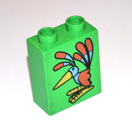 Duplo Brick 1 × 2 × 2 with Colorful Bird Print Bright Green