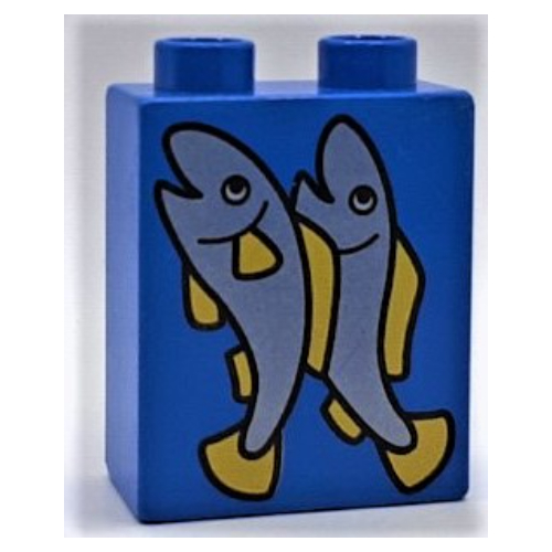Duplo Brick 1 × 2 × 2 with 2 Fish Print Blue