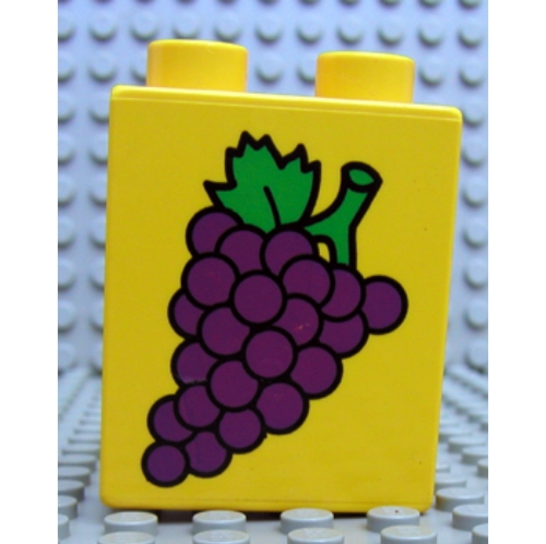 Duplo Brick 1 × 2 × 2 with Grapes Print Gelb
