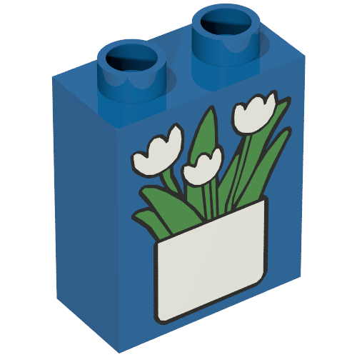 Duplo Brick 1 × 2 × 2 with Flowerpot Print Blau
