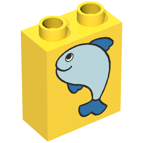 Duplo Brick 1 × 2 × 2 with Fish Large Print Yellow