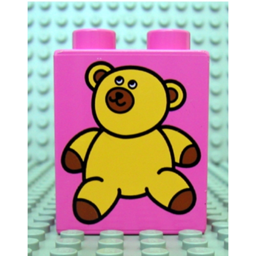 Duplo Brick 1 × 2 × 2 with Teddy Bear Print Mitteldunkelrosa