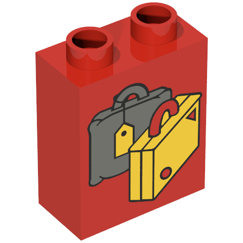 Duplo Brick 1 × 2 × 2 with Suitcases Yellow and Dark Gray Print
