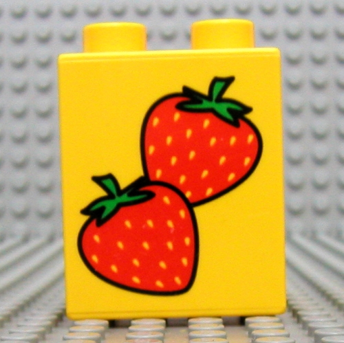Duplo Brick 1 × 2 × 2 with Strawberries Print Yellow