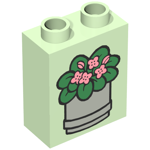 Duplo Brick 1 × 2 × 2 with Potted Plant Print Light Green