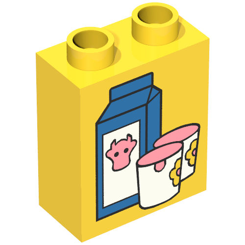 Duplo Brick 1 × 2 × 2 with Milk Carton and Glasses Print