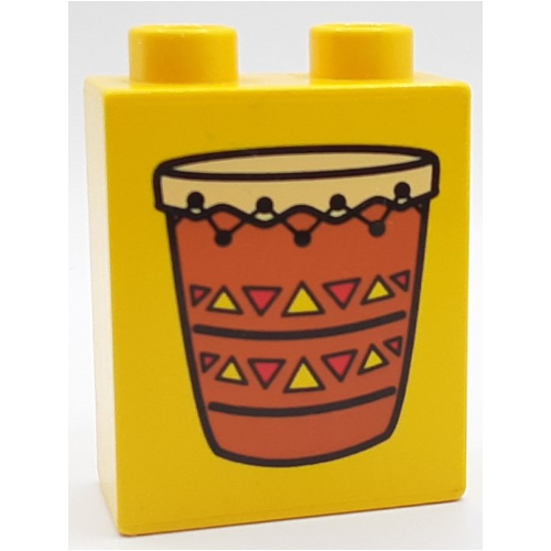 Duplo Brick 1 × 2 × 2 with Indian Drum Print Gelb