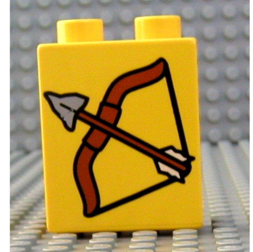 Duplo Brick 1 × 2 × 2 with Bow and Arrow Print Yellow