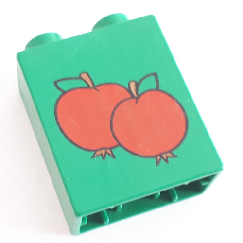 Duplo Brick 1 × 2 × 2 with Two Apples Print Grün