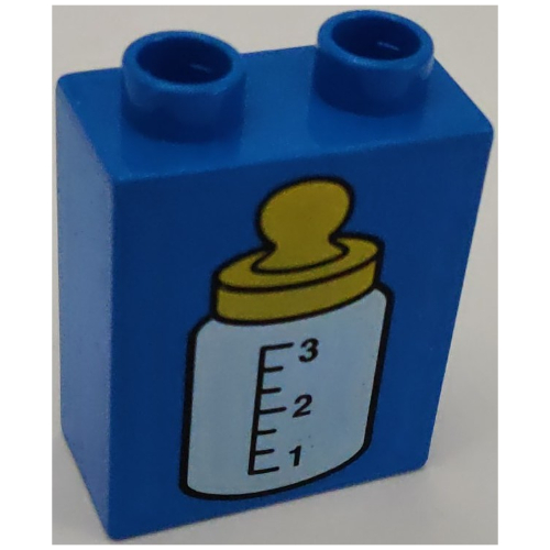 Duplo Brick 1 × 2 × 2 with Baby Bottle Yellow Top Print Blau