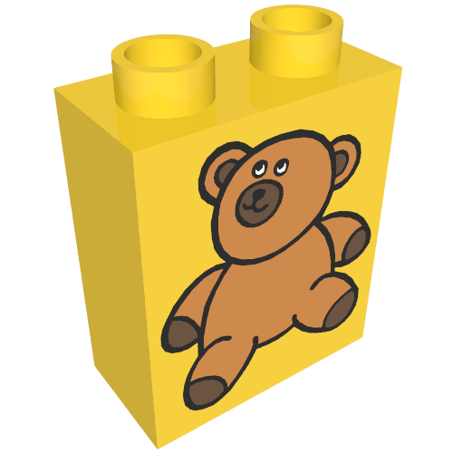 Duplo Brick 1 × 2 × 2 with Brown Teddy Bear Print Gelb