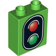 Duplo Brick 1 × 2 × 2 with No Bottom Tube, Traffic Signal Double Print Hellgrün