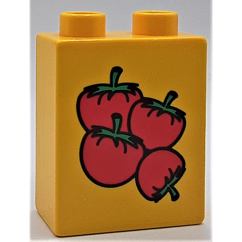 Duplo Brick 1 × 2 × 2 with Four Tomatoes Print Yellow