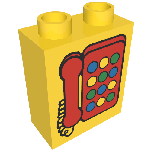 Duplo Brick 1 × 2 × 2 with Telephone Print 2, Red with Round Buttons Yellow