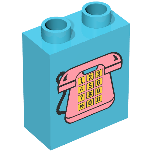 Duplo Brick 1 × 2 × 2 with Telephone Print 1, Pink with Yellow Buttons Maersk Blue