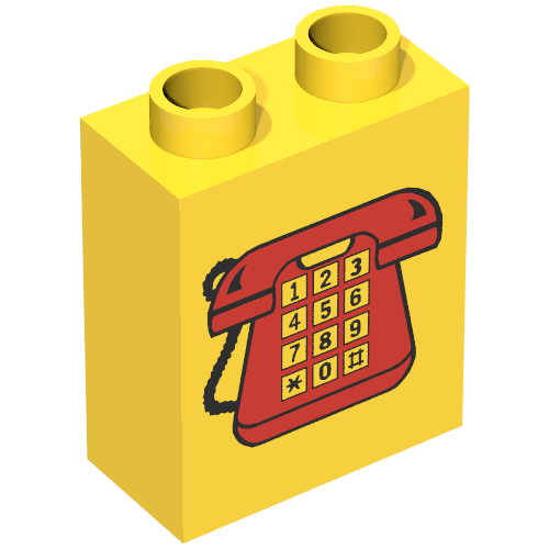 Duplo Brick 1 × 2 × 2 with Telephone Print 1, Red