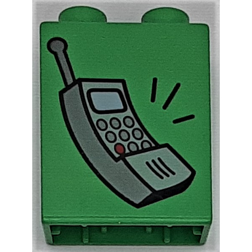 Duplo Brick 1 × 2 × 2 with Cell Phone Print Bright Green