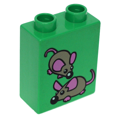 Duplo Brick 1 × 2 × 2 with Two Mice Print Hellgrün