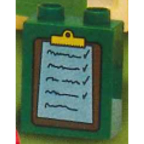 Duplo Brick 1 × 2 × 2 with Clipboard Print Grün