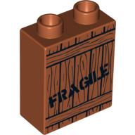 Duplo Brick 1 × 2 × 2 with Wood Grain & 'FRAGILE' Print