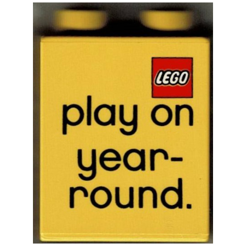 Duplo Brick 1 × 2 × 2 with Legoland California Membership Play On Year-Round Print Gelb