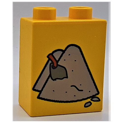 Duplo Brick 1 × 2 × 2 with Sand Piles and Shovel Print Yellow