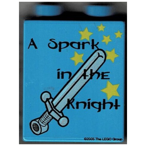 Duplo Brick 1 × 2 × 2 with A Spark in the Knight Print Medium Blue