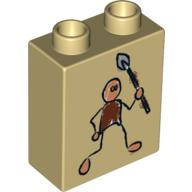 Duplo Brick 1 × 2 × 2 with Cave Painting Human Print Tan