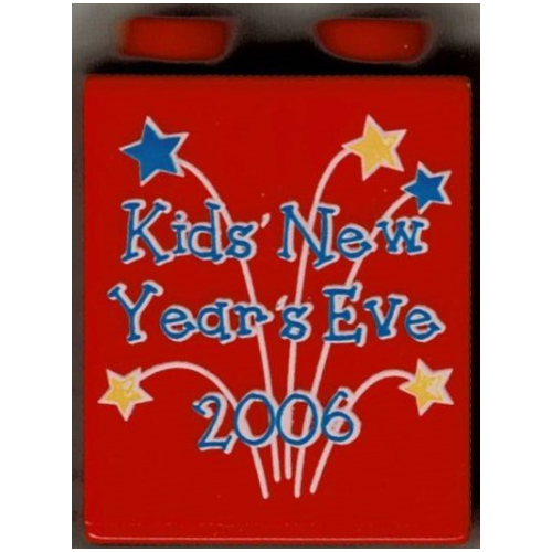 Duplo Brick 1 × 2 × 2 with Kids' New Year's Eve 2006 Print Red