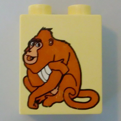 Duplo Brick 1 × 2 × 2 with Sitting Ape Print (From Dora The Explorer) Leuchtendes Hellgelb