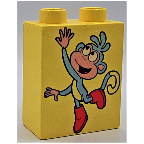 Duplo Brick 1 × 2 × 2 with Boots the Monkey Print Bright Light Yellow