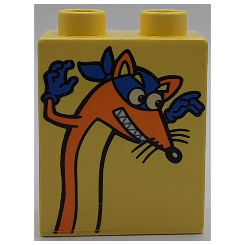 Duplo Brick 1 × 2 × 2 with Swiper The Fox (Looking to his Left) Print Bright Light Yellow