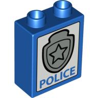 Duplo Stein 1 × 2 × 2 mit silbernem Sternabzeichen und 'POLICE' unten (bedruckt)